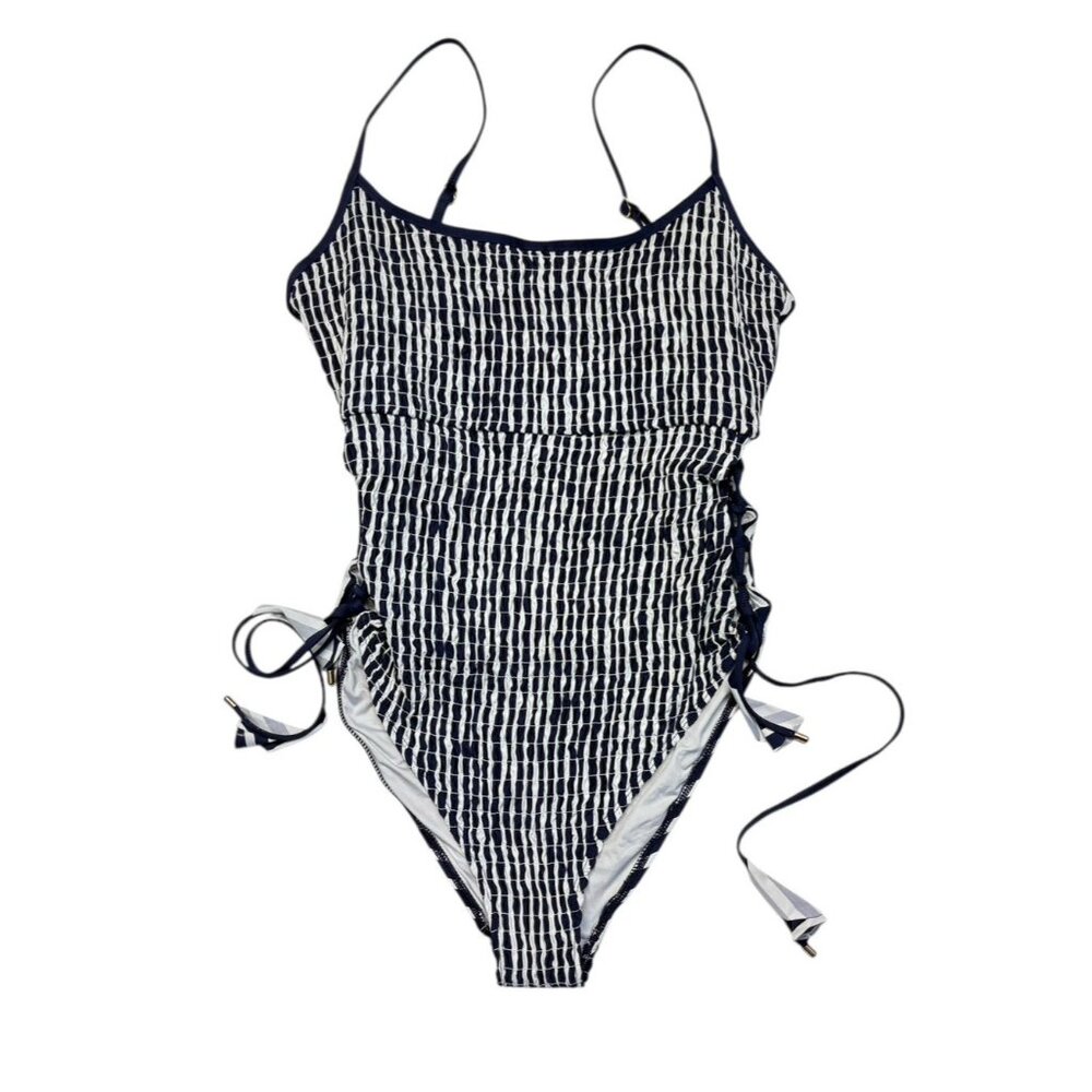 *Studio Anne Cole Swimsuit Womens Size 14 Blue White Smocked One Piece Beach